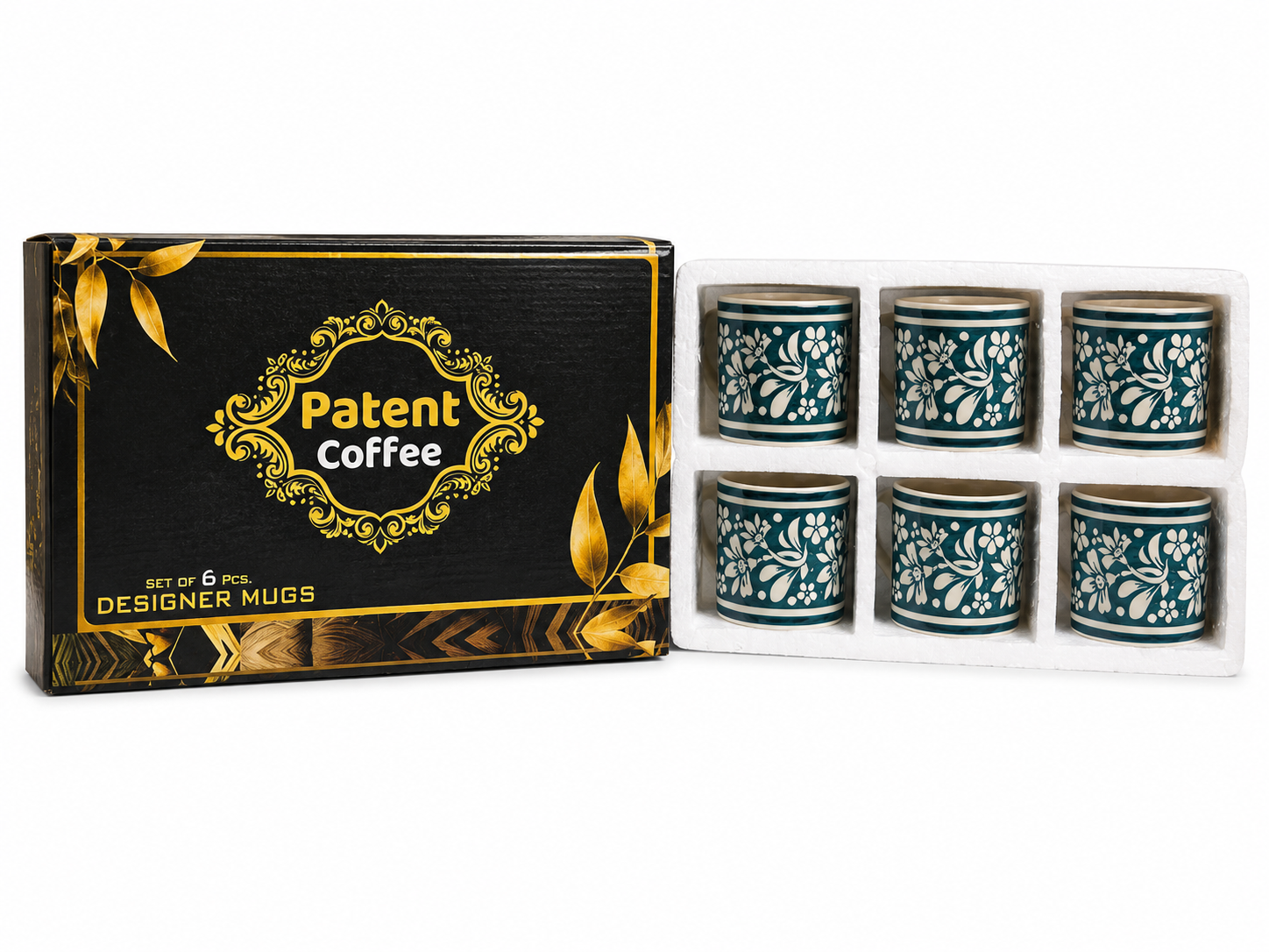 Floral Elegance Designer Tea Mug Set – 6 Pieces