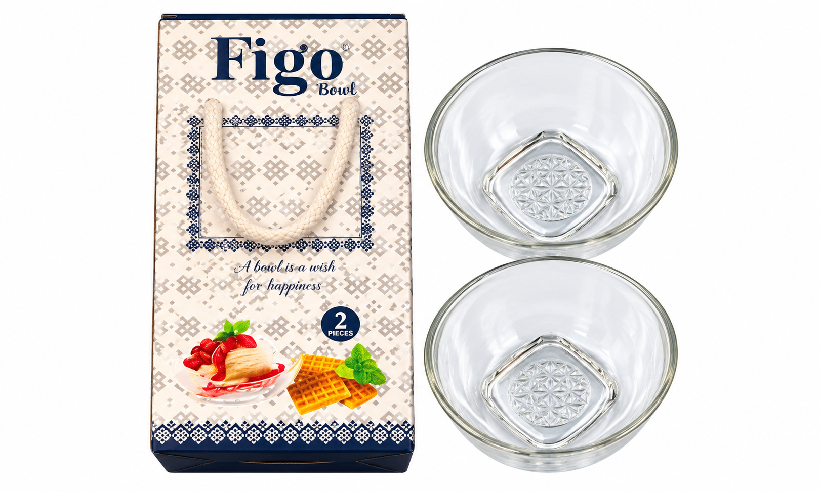 Crystal Clear Elegance: Premium Embossed Glass Dessert Bowls (Set of 2)