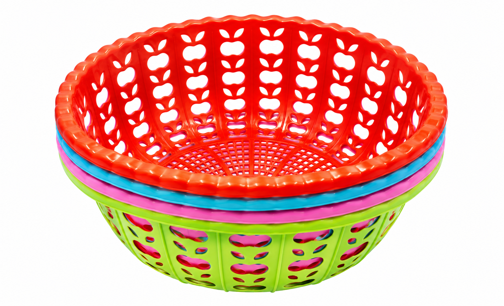 Colorful Apple Cutout Stackable Kitchen Colanders - Set of 5 Plastic Baskets