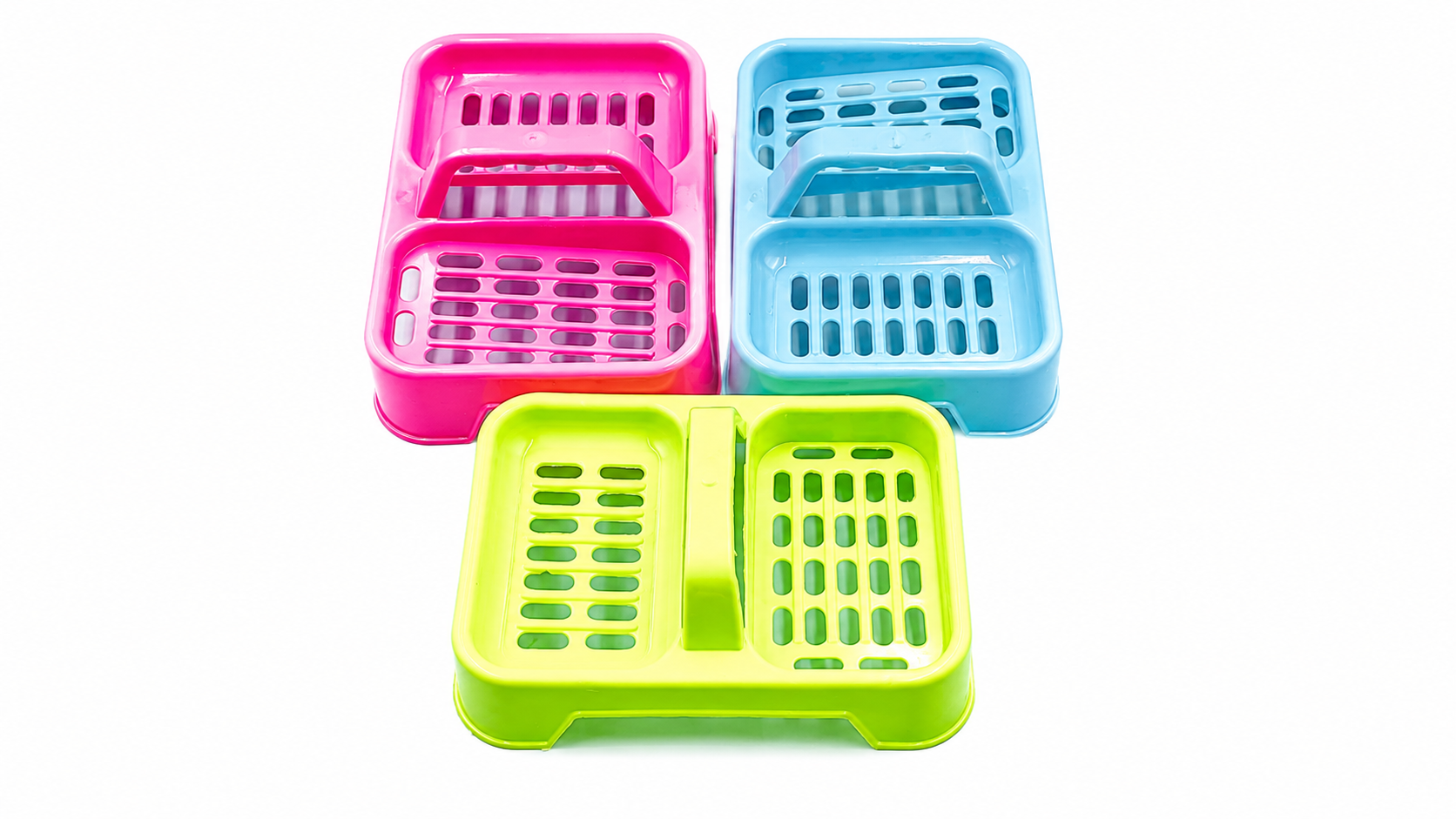 Colorful Dual-Section Plastic Bath Soap Dish Holder with Drainage Slots