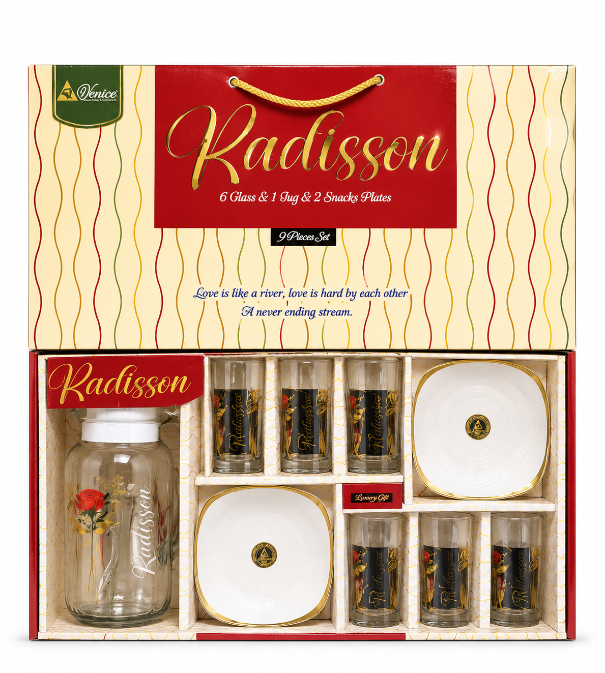 Elegant Radisson Glass & Plate Set – 9-Piece Luxury Dining Collection