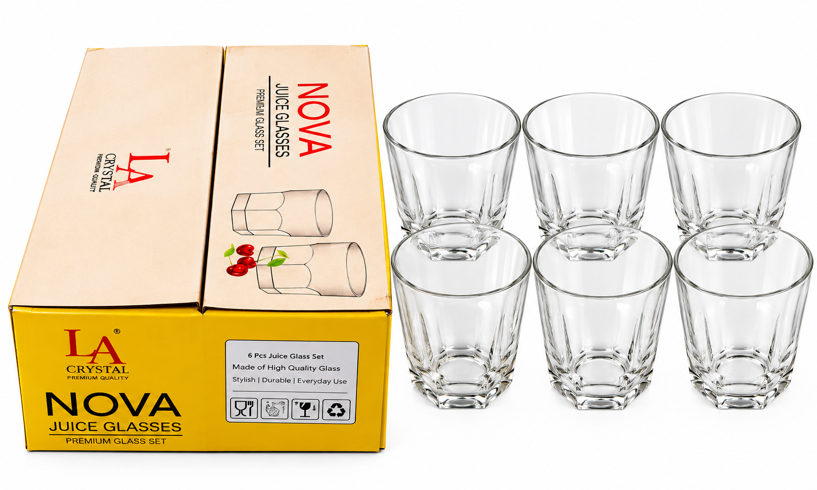 Nova Crystal-Clear Premium Juice Glasses Set – 6 Pack