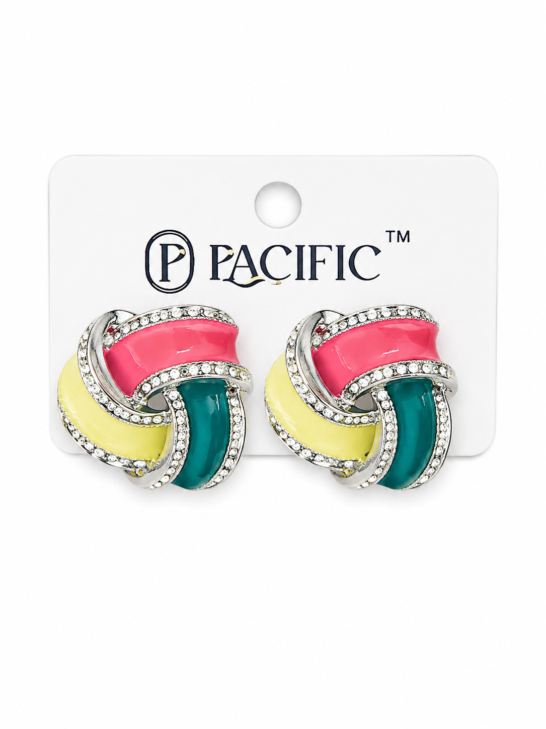 Tropical Twist Enamel Hoop Earrings with Rhinestone Accents