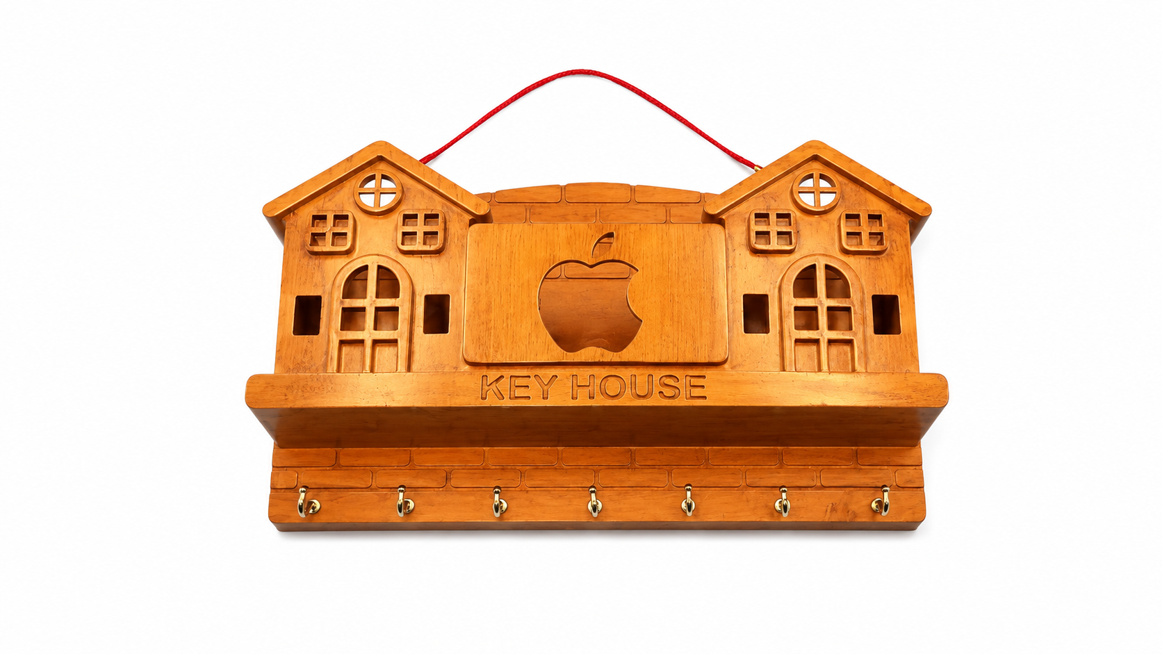 "Classic Wooden Key House Holder with Hooks - Home Organization Essential"