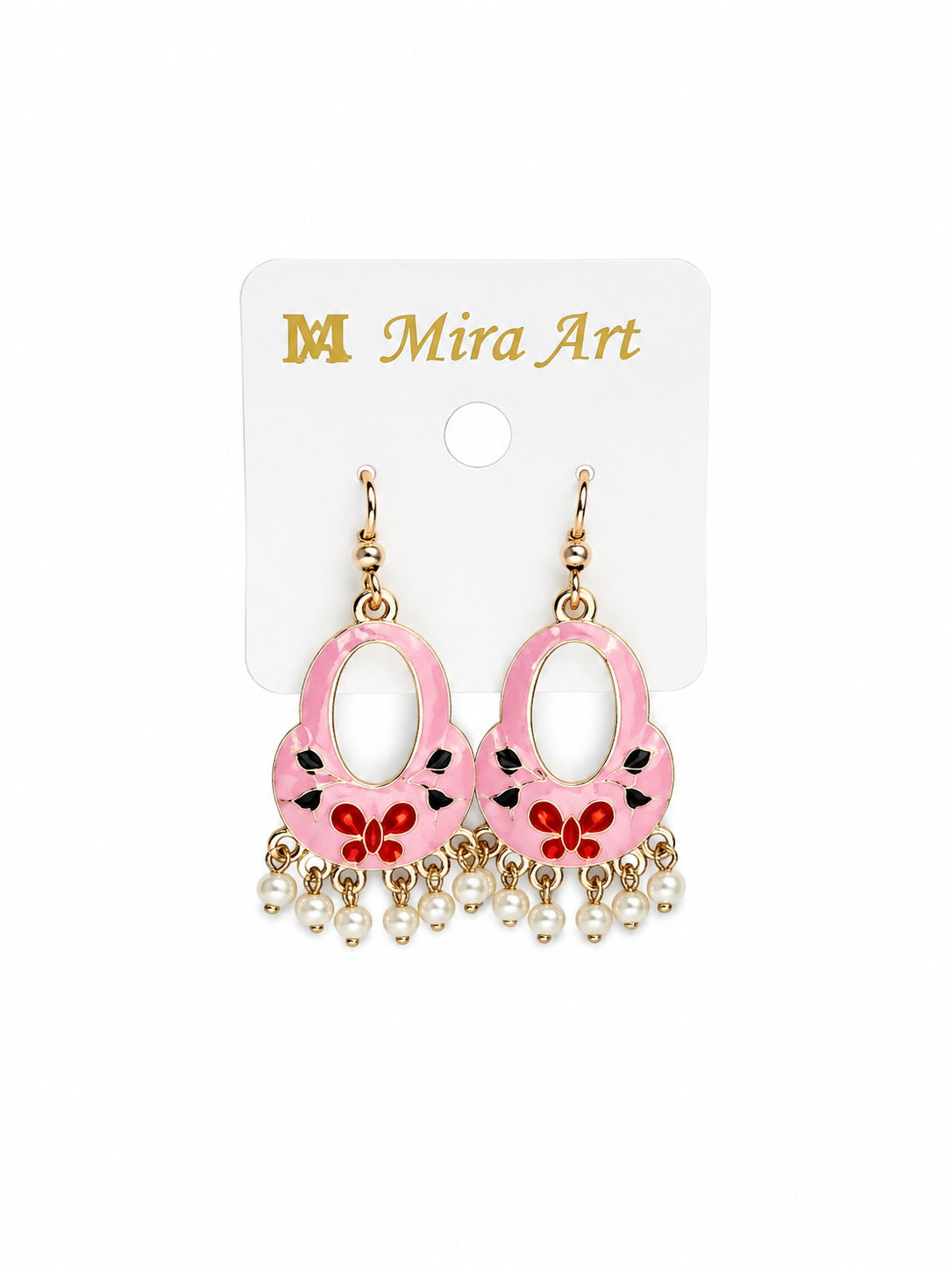 "Bohemian Blossom Enamel Drop Earrings with Pearl Dangles"