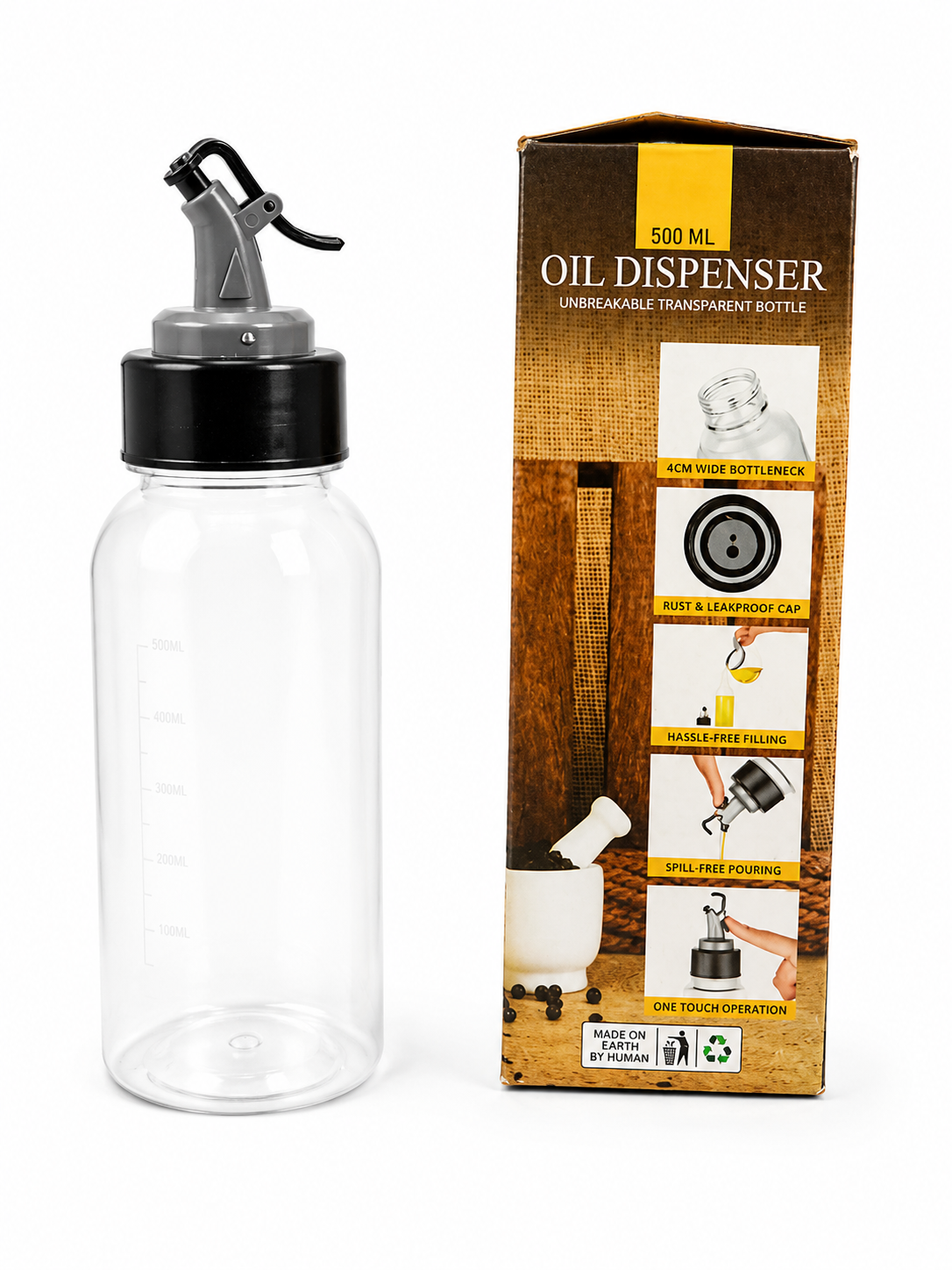 Leak-Proof 500ml Transparent Oil Dispenser Bottle with Spill-Free Pouring Spout